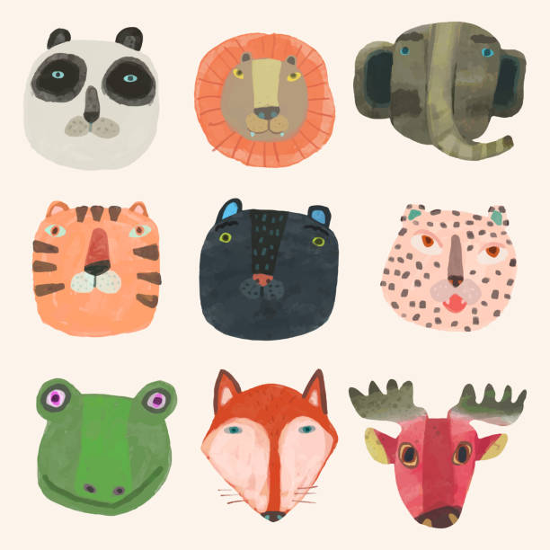 istock Animal face set. watercolor vector illustration. chidren art. 1563404684