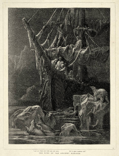 Vintage illustration of The Rime of the Ancient Mariner, And new there came both mist and snow, And it grew wondrous cold