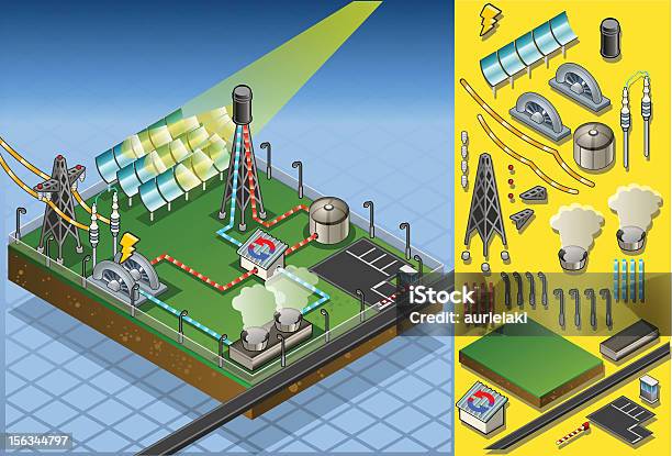 Isométrique Termo Centrale Solaire Dans La Production Dénergie Vecteurs libres de droits et plus d'images vectorielles de Perspective isométrique