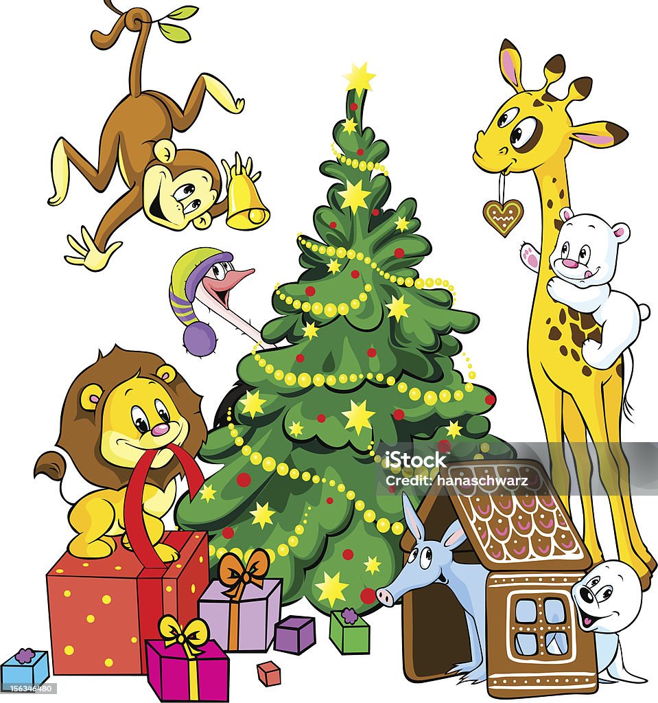 Engraçado animais celebrar o Natal - Royalty-free Amizade arte vetorial
