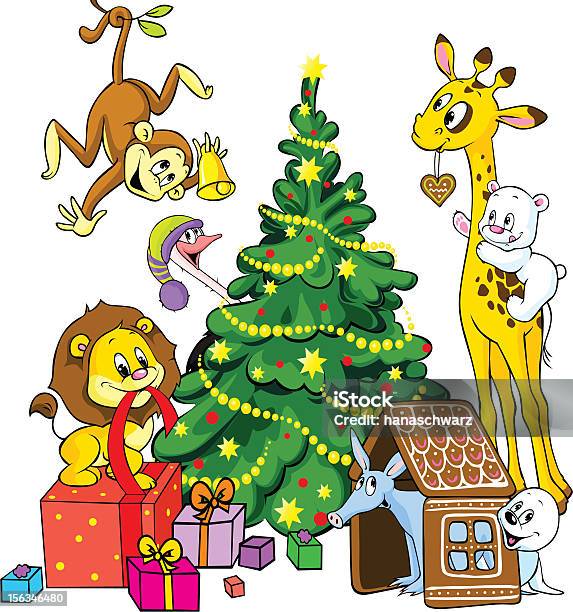 Engraçado Animais Celebrar O Natal - Arte vetorial de stock e mais imagens de Amizade - Amizade, Amor, Animal