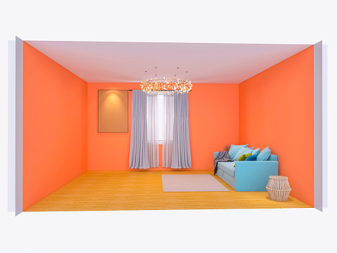 Living room sofa interior 3d render, 3d illustration