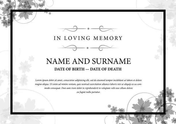 Vector illustration of Funeral card. In loving memory of those who are forever in our hearts.