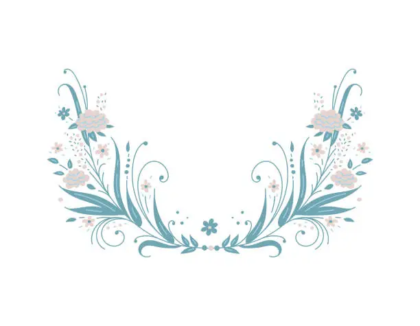 Vector illustration of Gentle blue floral ornament frame flat style, vector illustration