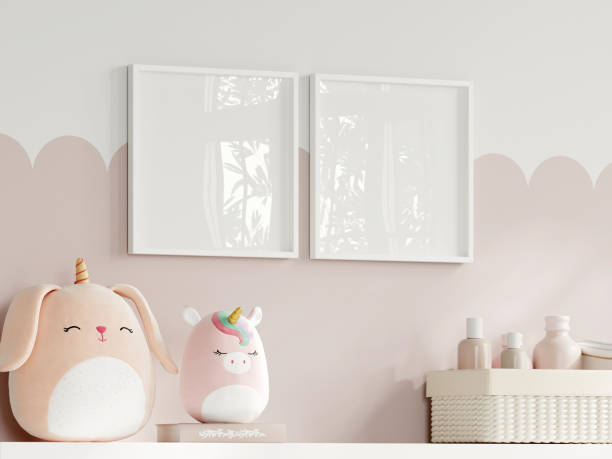 istock Frame mockup in cozy girl room interior, poster mockup, 3d render 1563504711