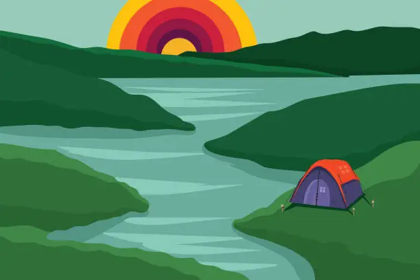 Vector illustration of Camping site somewhere in the desert