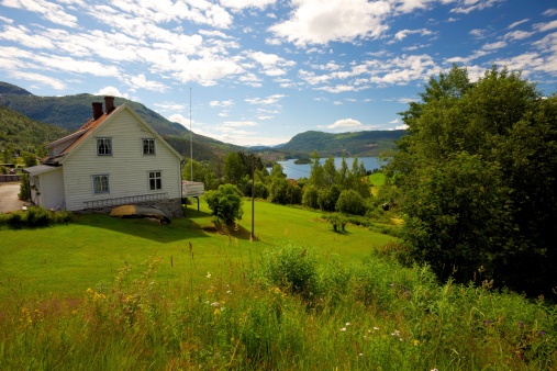 Farmhouse in scandinavian landscape