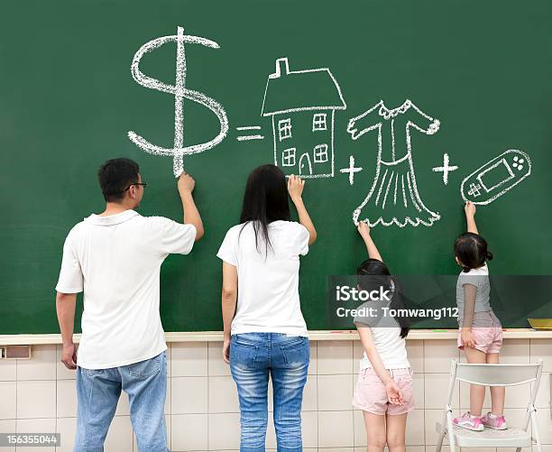 Family Drawing Money House Clothes And Video Game Symbol Stock Photo - Download Image Now