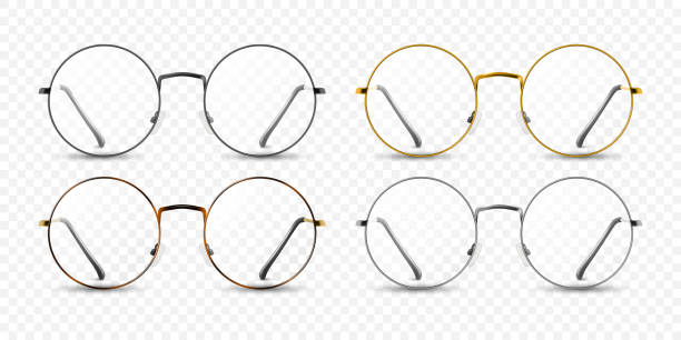 istock Vector 3d Realistic Round Frame Glasses Icon Set. Colorless Transparent Sunglasses for Women and Men, Accessory. Optics, Lens, Vintage, Trendy Glasses. Front, Front View 1563561656