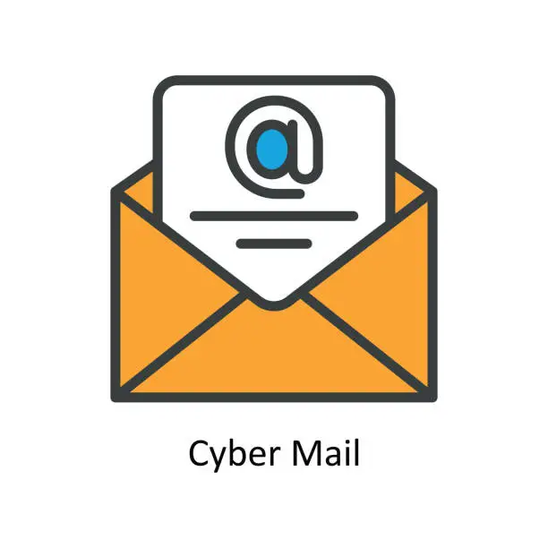 Vector illustration of Cyber Mail Vector Fill outline Icon Design illustration. Cyber security  Symbol on White background EPS 10 File