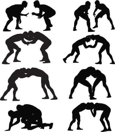 A collection of wrestling silhouettes.