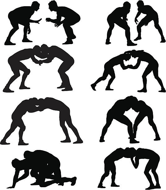 Wrestling A collection of wrestling silhouettes. wrestling stock illustrations