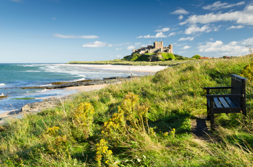 Bamburgh Castle taken here from the north dates back to the 6/7th century