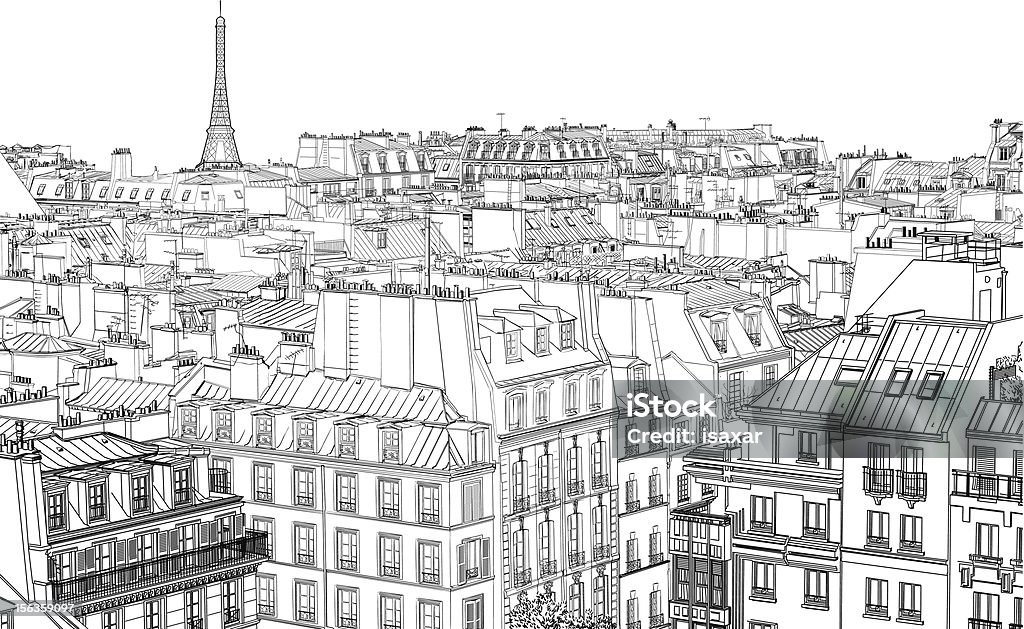 Paris at night vector illustration of roofs in Paris at night Paris - France stock vector