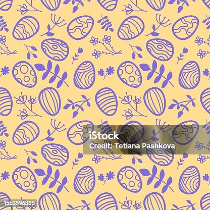 istock Cartoon Easter eggs seamless pattern for wrapping paper and fabrics and clothes print 1563596335