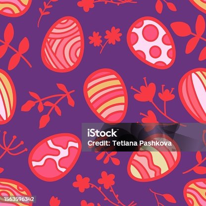 istock Cartoon Easter eggs seamless pattern for wrapping paper and fabrics and clothes print 1563596342