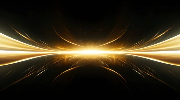istock Gold horizontal lines, symmetrical composition, bioluminescence, Pure white background. 1563605382