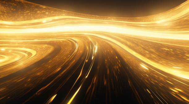 istock Gold horizontal lines, symmetrical composition, bioluminescence, Pure white background. 1563609103