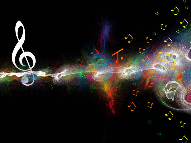 istock Musics with colorful waves and a clef on an abstract background 1563615960
