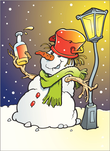 An a vecotor illustration of boozy snowman.
