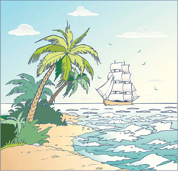 Vector illustration of Ship and land