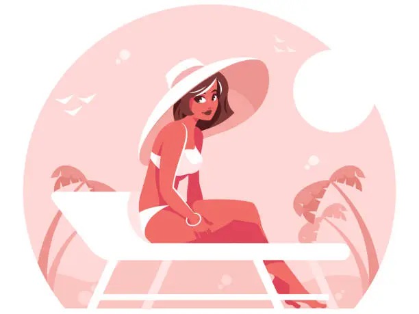 Vector illustration of Woman on sun lounger
