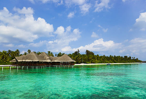 istock Water cafe on a tropical beach at Maldives 156366218