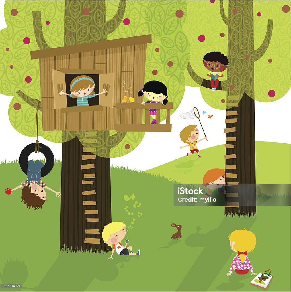 Kids and nature. Summer camp. Playing & learning. http://tiny.cc/bzm2n Child stock vector