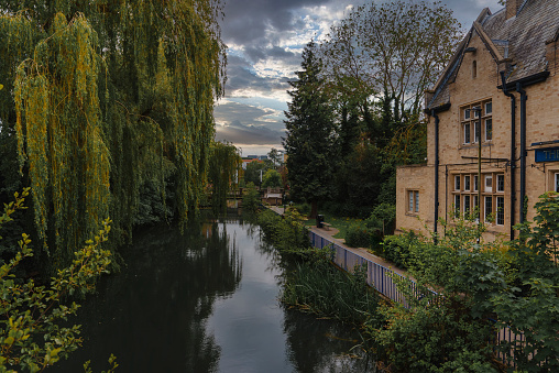 Exterior of historical The Oxford Retreat pub, early nineteenth century building by river and trees, Oxford, UK