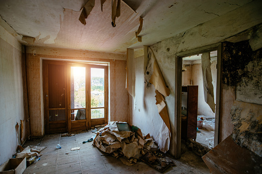 Old empty abandoned ruined apartment.