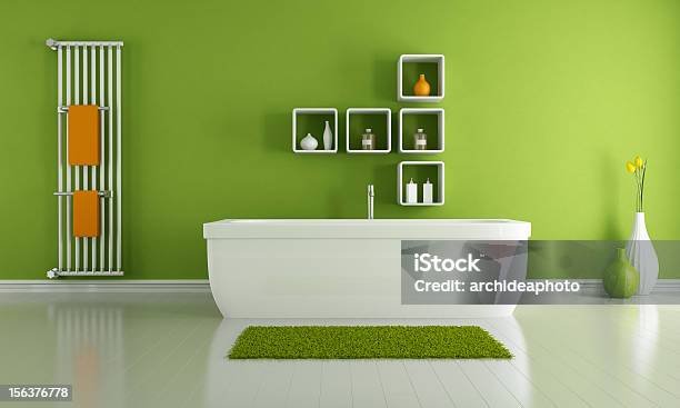 Green Modern Bathroom Stock Photo - Download Image Now - Radiator - Heater, Green Color, Bathroom