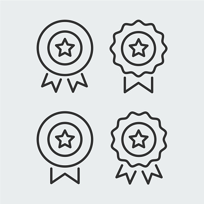 Star shape award medal icon set. Flat line art symbols template with fully editable stroke.