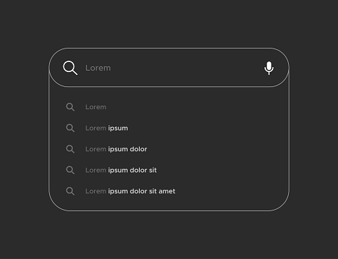 Search bar line art design for UI UX with suggestions vector template. Search engine browser mockup with editable stroke and icons