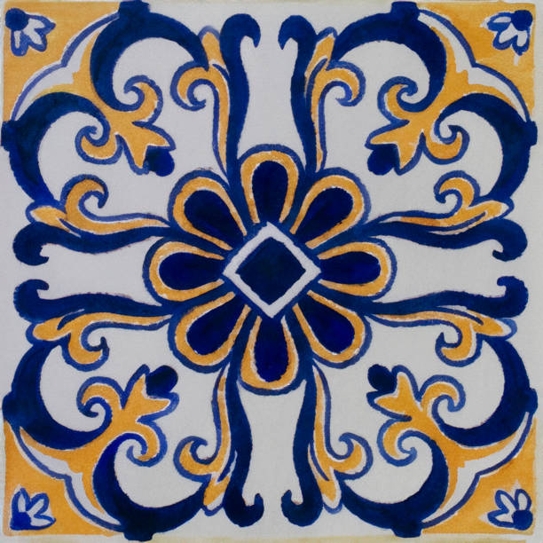 istock Watercolor illustration of portuguese ceramic tiles pattern 1563811147