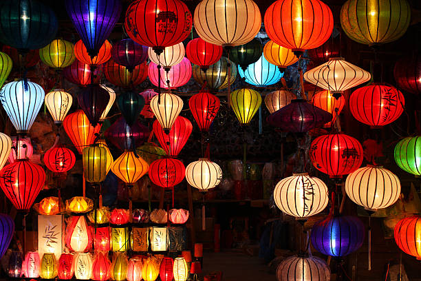 istock Chinese lanterns with lights as new year decorations 156381445
