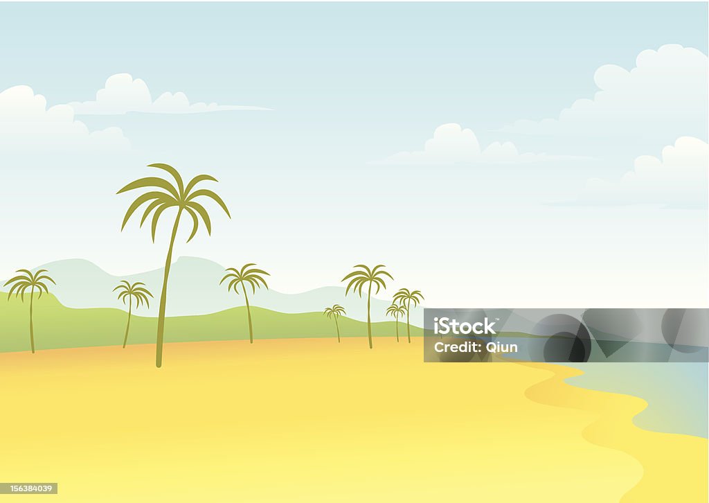 Playa coco y árbol - arte vectorial de Ajardinado libre de derechos