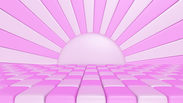 Pink and white glossy cartoon road with sun loop animation background