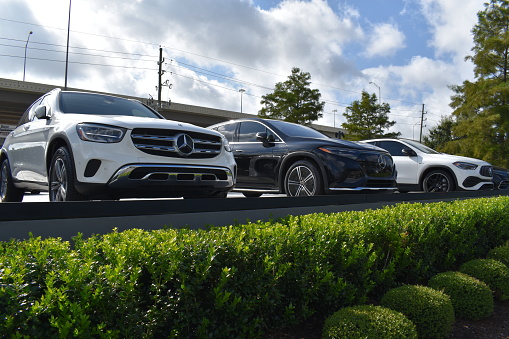 Houston, TX USA, July 21, 2023 - A portrait of three Mercedes-Benz SUVs at Sewell Mercedes in Houston