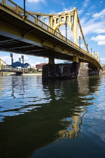Rachel Carson bridge with baseball stadium PNC Park in the background, crossing the Allegheny River in Pittsburgh, Pennsylvania.