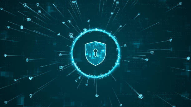 istock Blue digital security shield logo and ring rotation around logo with ai icon spread and line linked on abstract background with network firewall technology and data secure concept 1563859615