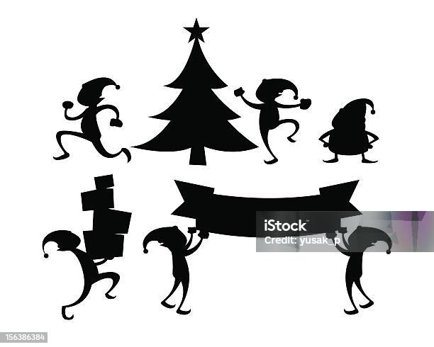 크리스마스 엘프 실루엣 설정 꼬마 요정에 대한 스톡 벡터 아트 및 기타 이미지 - 꼬마 요정, 실루엣, 크리스마스