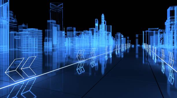 istock Futuristic blue smart city background 1563899405