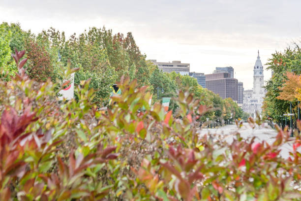 Autumn in center city Philadelphia. Ben Franklin parkway.
