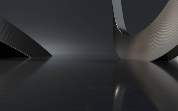 istock 3D rendering of indoor black curved luminous space 1563905826