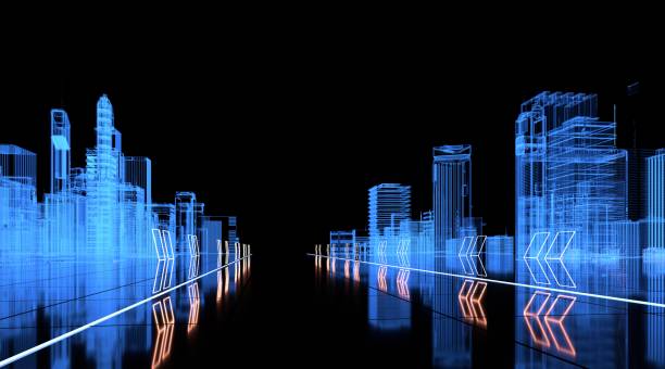 istock Futuristic blue smart city background 1563916216