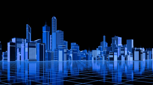 istock Futuristic blue smart city background 1563933876