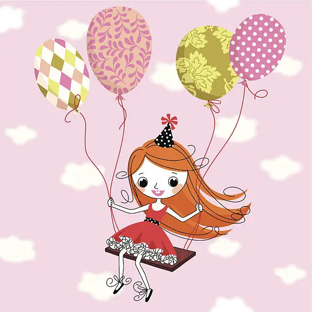 Vector illustration of Girl and Birthday Balloons.