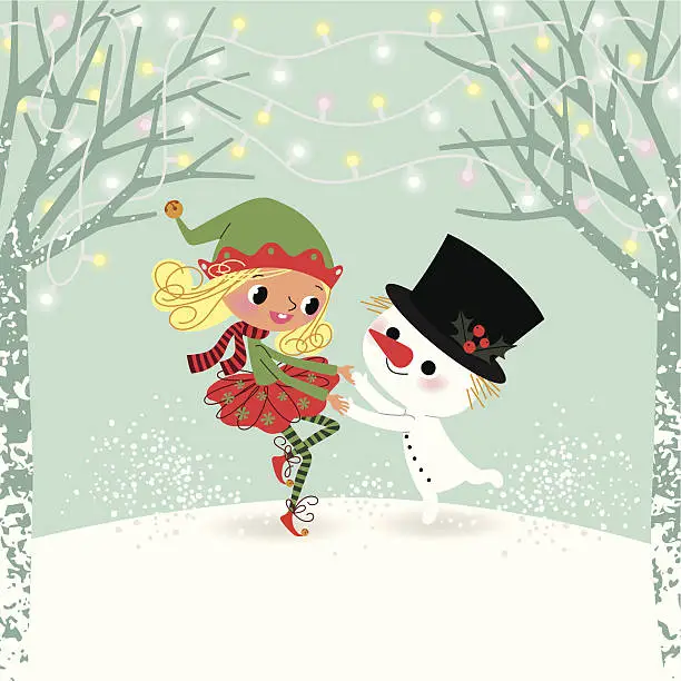 Vector illustration of Elf and snowman