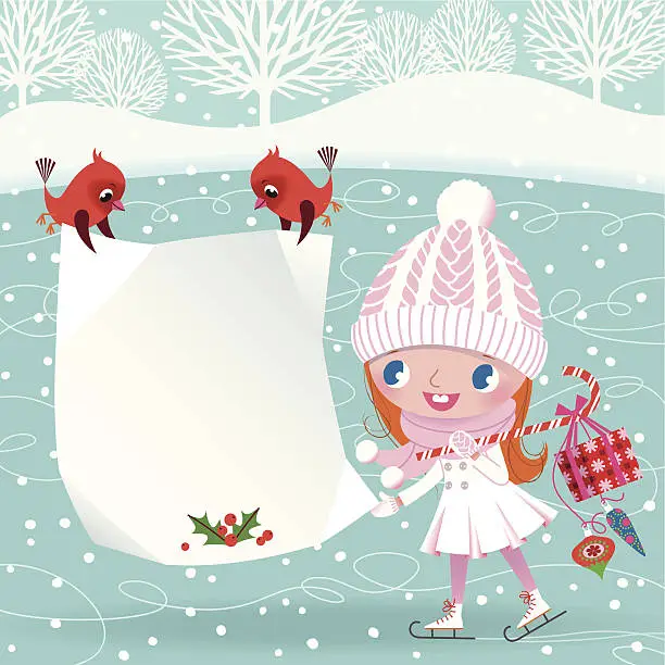 Vector illustration of Snow Maiden and Cardinals Birds.