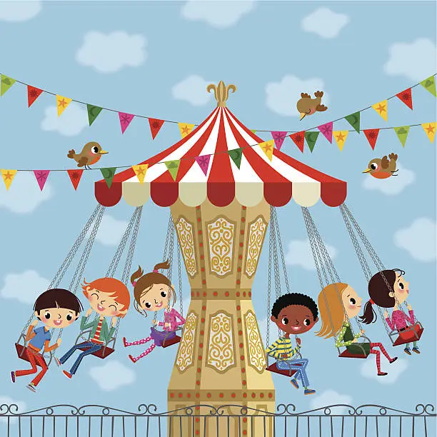 Vector illustration of Children on a Carousel.